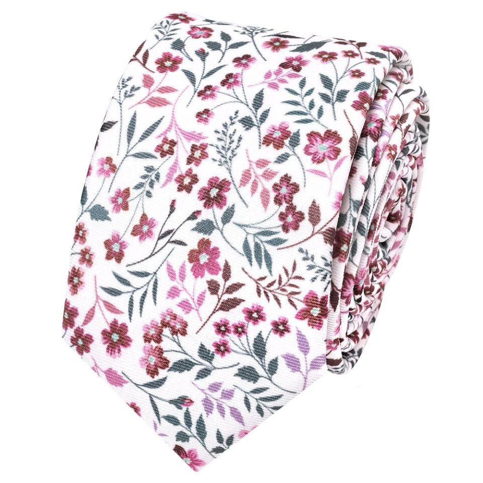 Red Small Floral Mens Skinny Tie and Pocket Square Set