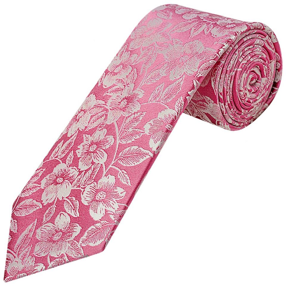 Mens Dusty Pink Floral Silk Classic Tie and Pocket Square