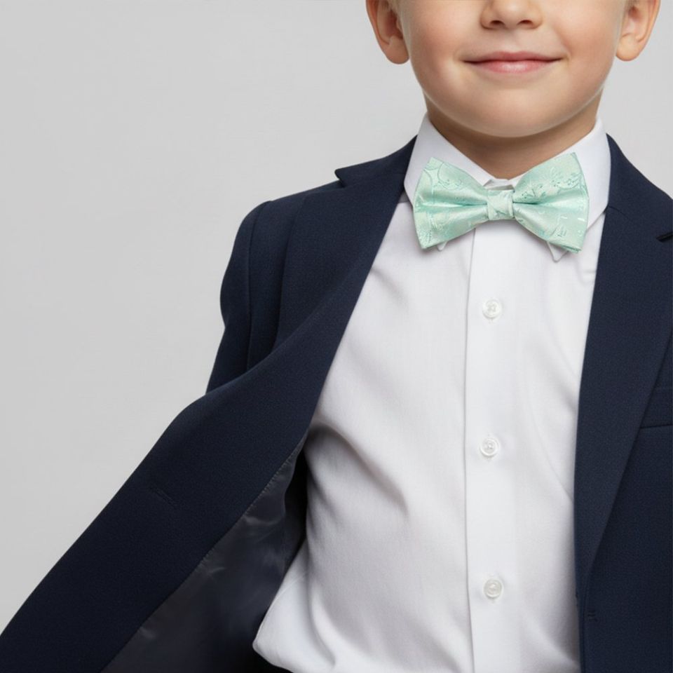 Pre Tied Mint Green Floral Boys Bow Tie Age 4-7