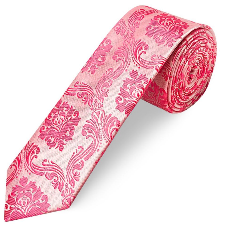 Light Coral Paisley Skinny Men's Tie and Pocket Square Set