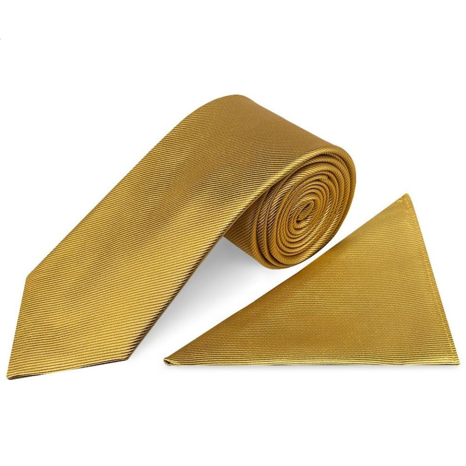Mustard Yellow Silk Twill Classic Mens Tie and Pocket Square Set