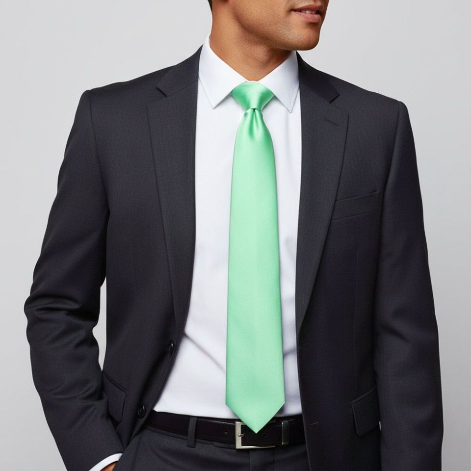 Plain Seafoam Green Satin Classic Men's Tie