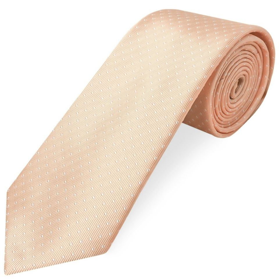Peach and White Polka Dot Classic Men's Tie and Pocket Square Set