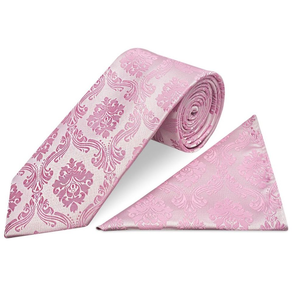 Dusty Pink Paisley Classic Men's Tie and Pocket Square Set