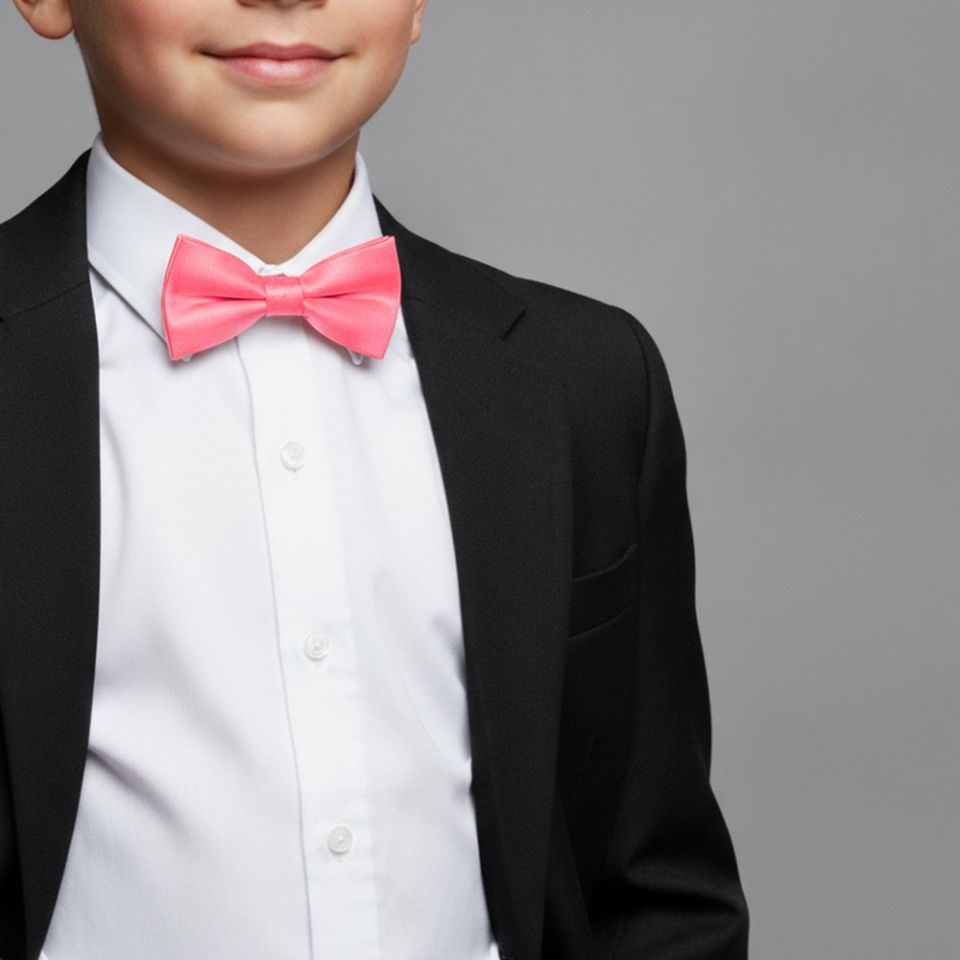 Pre Tied Light Coral Pink Satin Boys Bow Tie Age 8-11
