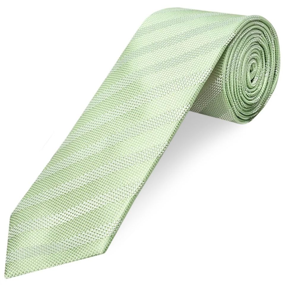 Light Sage Textured Stripe Mens Silk Classic Tie Pocket Square and Cufflinks Box Set
