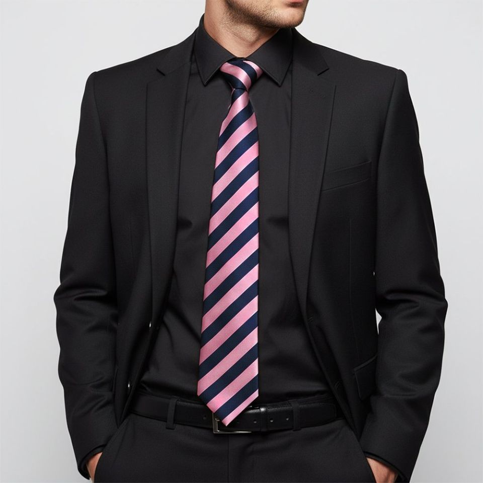 Navy and Pink Striped Classic Men's Tie