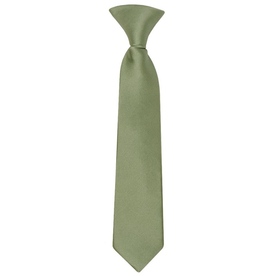 Pre Tied Plain Olive Green Satin Boys Tie Age 4-7