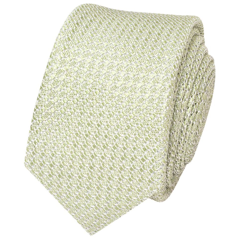 Plain Green Grenadine Silk Skinny Men's Tie and Pocket Square Set