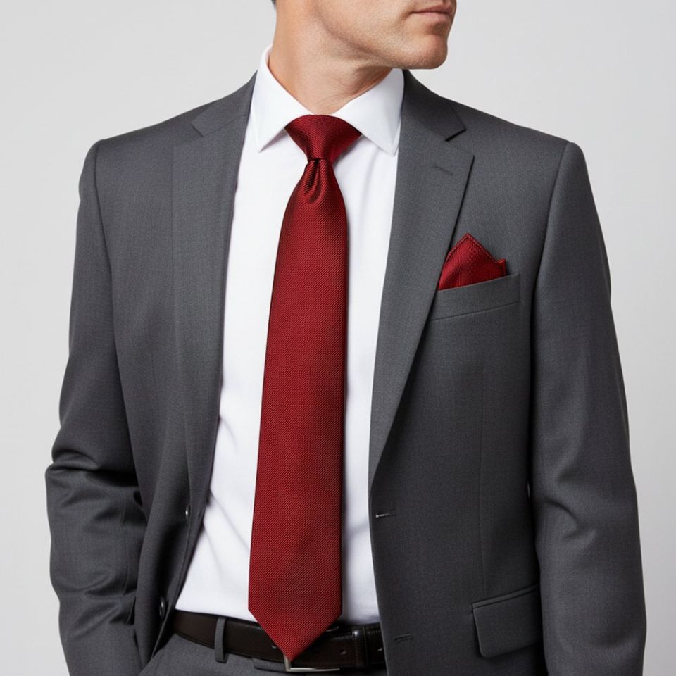 Red Silk Twill Classic Mens Tie and Pocket Square Set