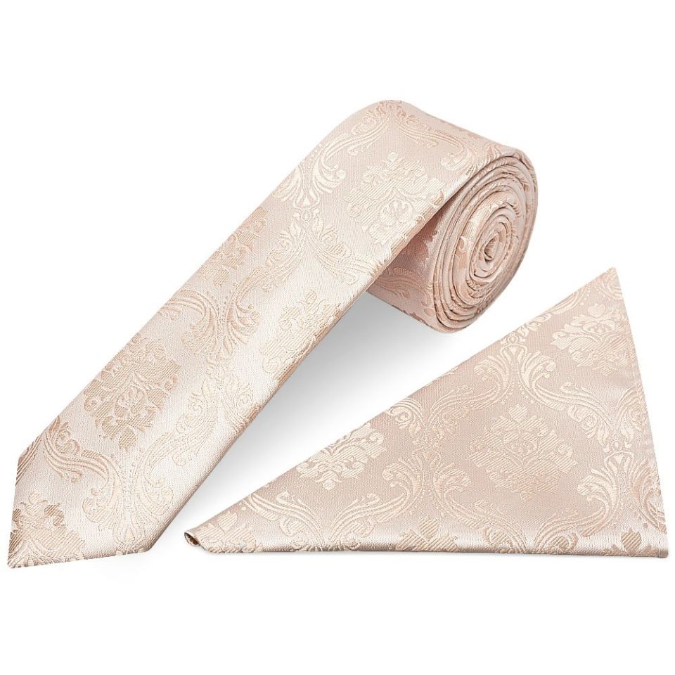 Nude Paisley Skinny Men's Tie and Pocket Square Set