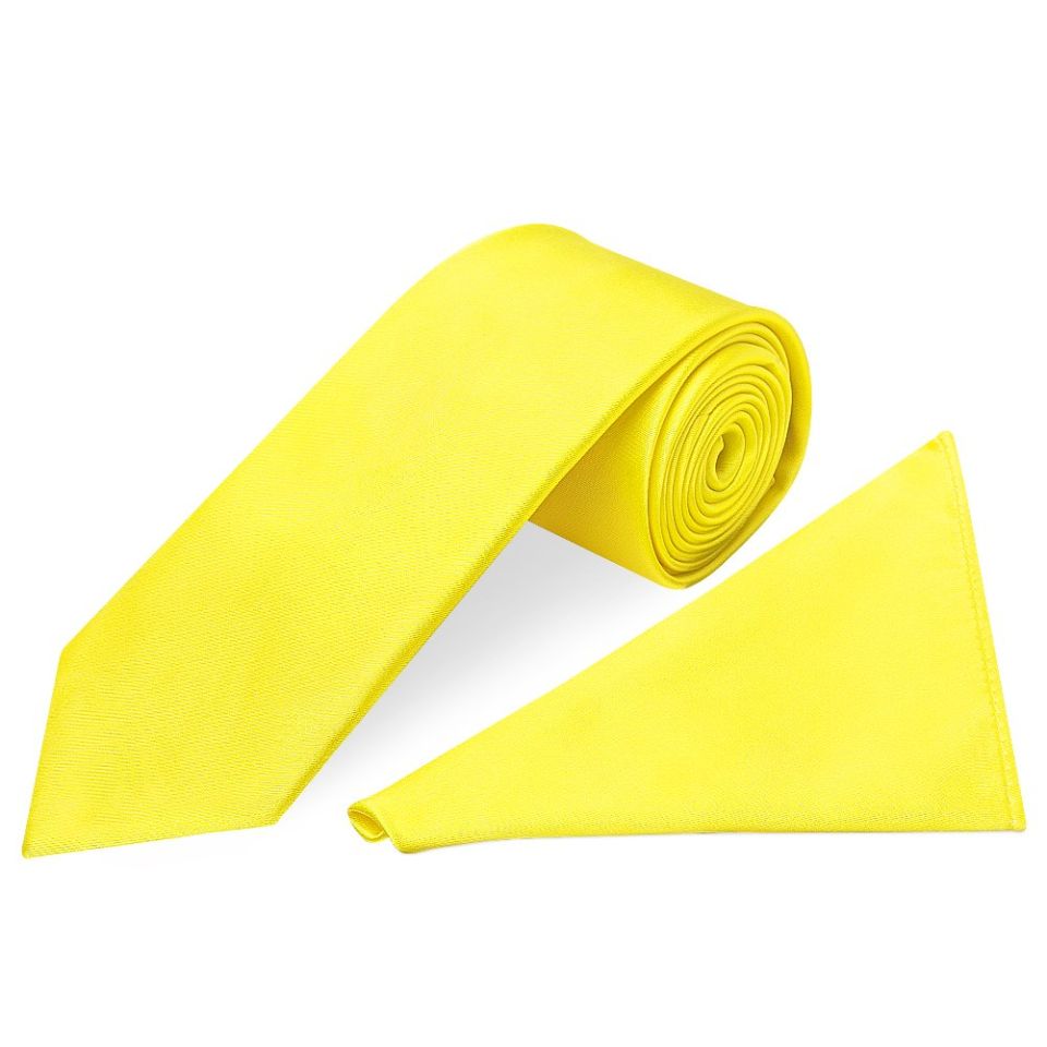 Sunshine Yellow Satin Classic Men's Tie and Pocket Square Set