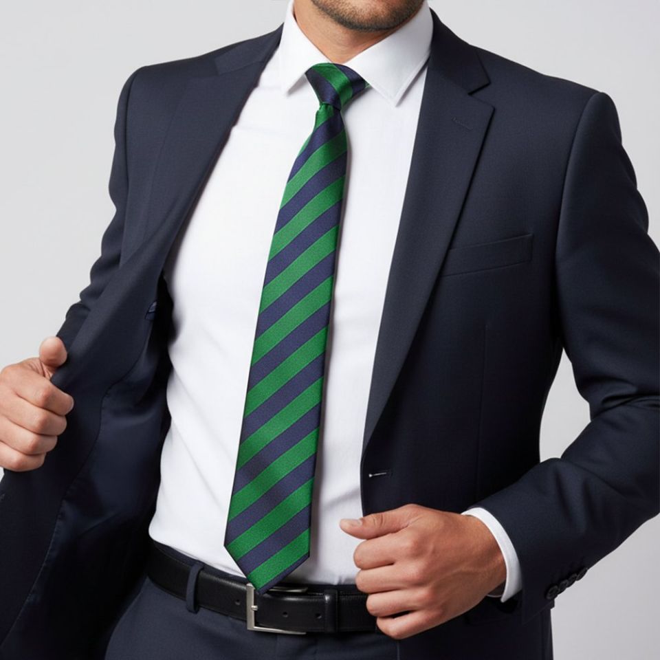 Navy and Green Striped Classic Men's Tie