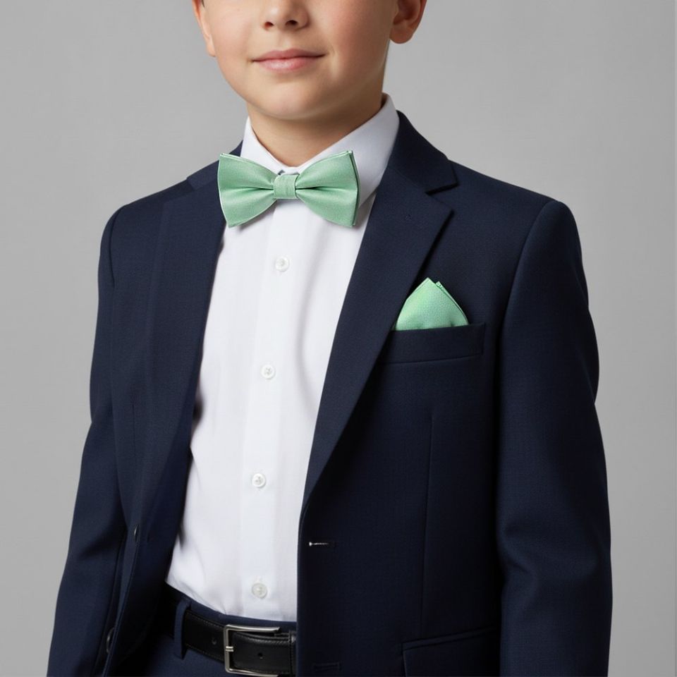 Pre Tied Sea Grass Silk Boys Bow Tie and Pocket Square Set Age 8-11