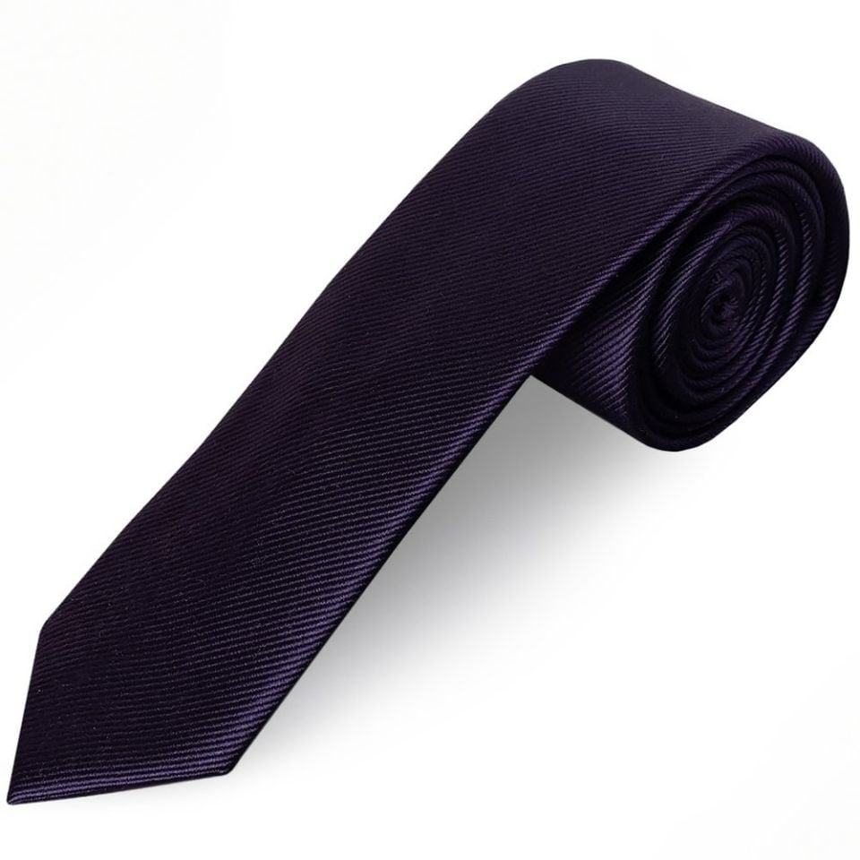 Plum Silk Twill Skinny Mens Tie