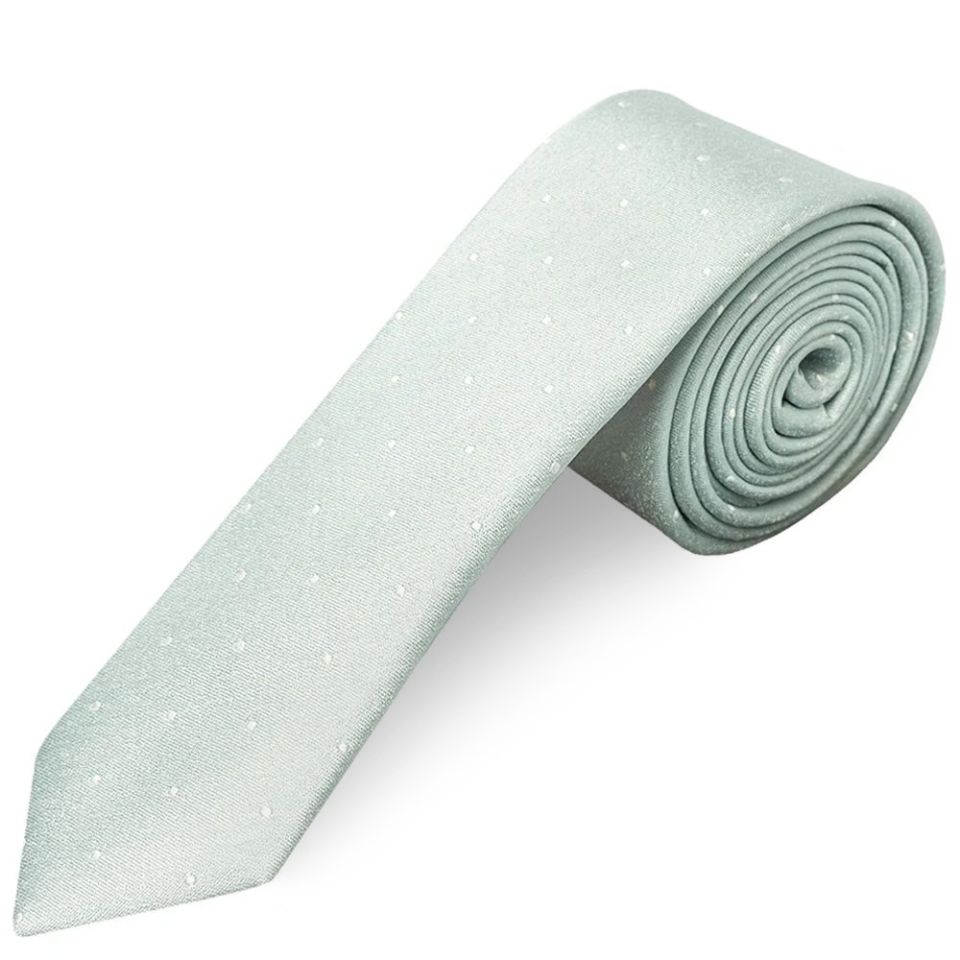 Duck Egg with White Spot Silk Skinny Tie