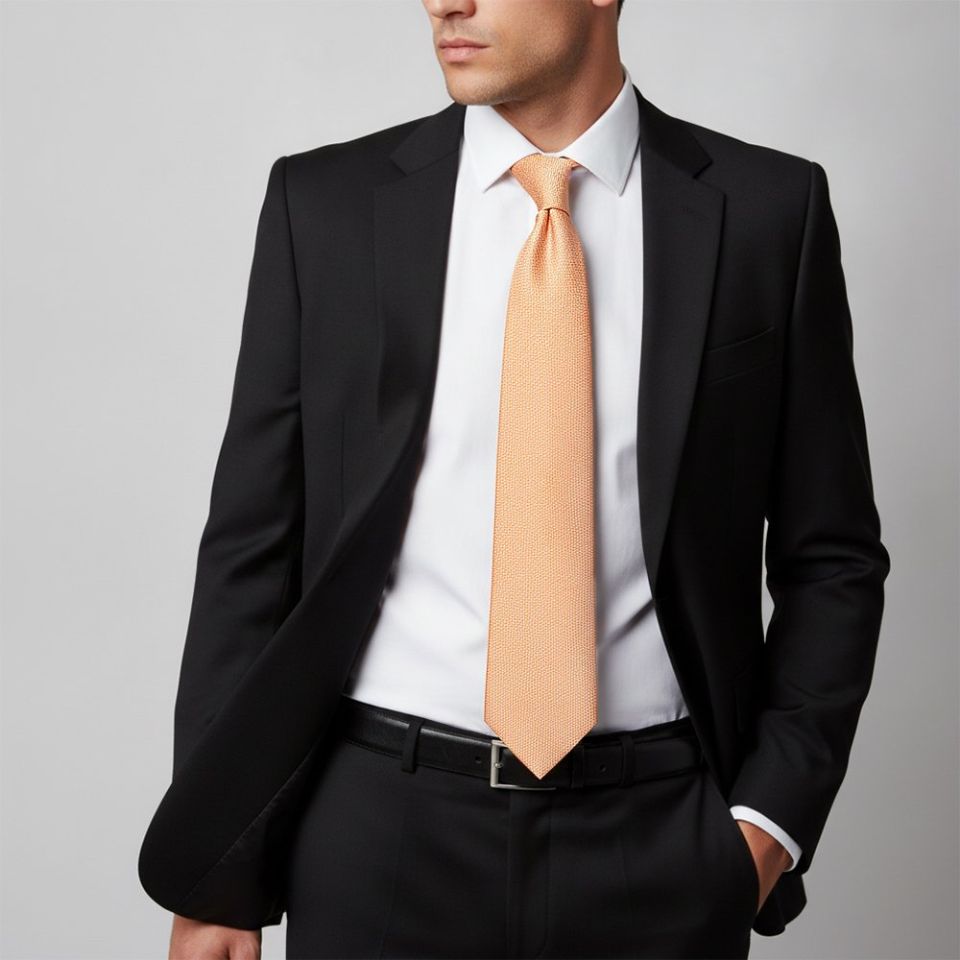 Plain Peach Textured Silk Classic Men's Tie