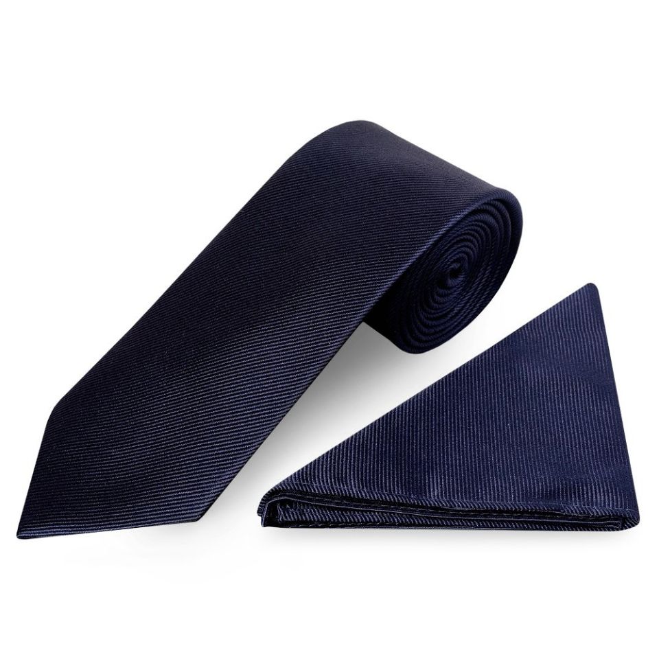 Navy Twill Silk Classic Men's Tie and Pocket Square Set