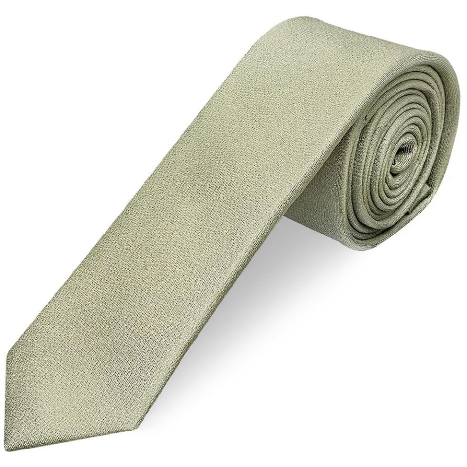 Plain Khaki Green Silk Skinny Men's Tie