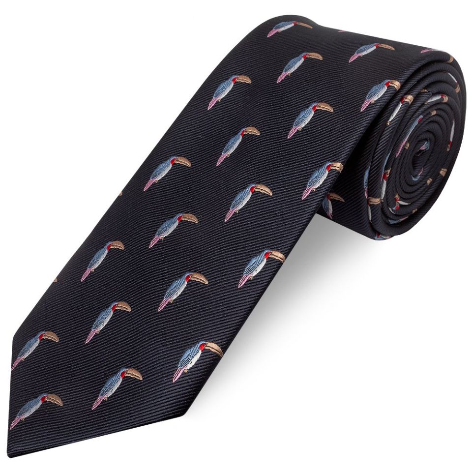 Men's Classic Navy Toucan Print Tie - Free Delivery