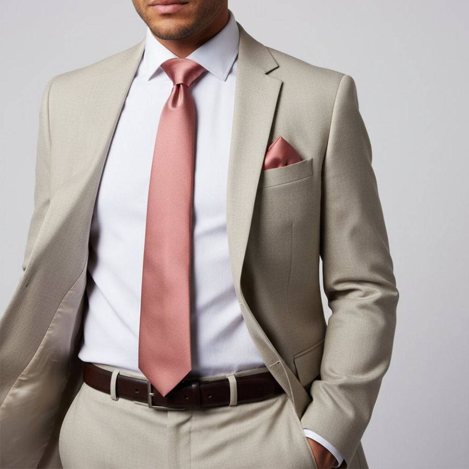 Rose Gold Satin Classic Men's Tie and Pocket Square Set