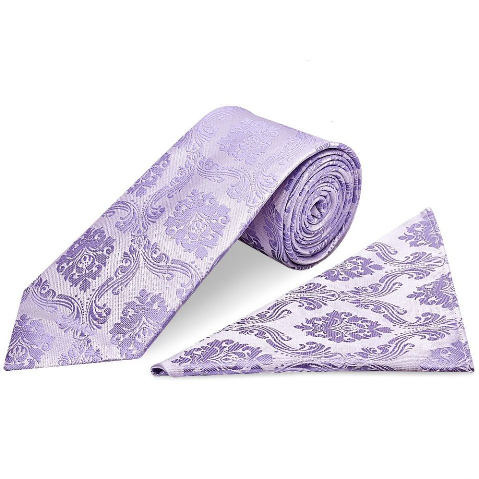 Lilac Paisley Classic Men's Tie and Pocket Square Set