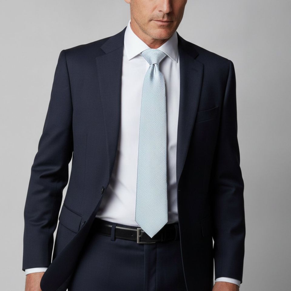 Plain Steel Blue Silk Classic Men's Tie