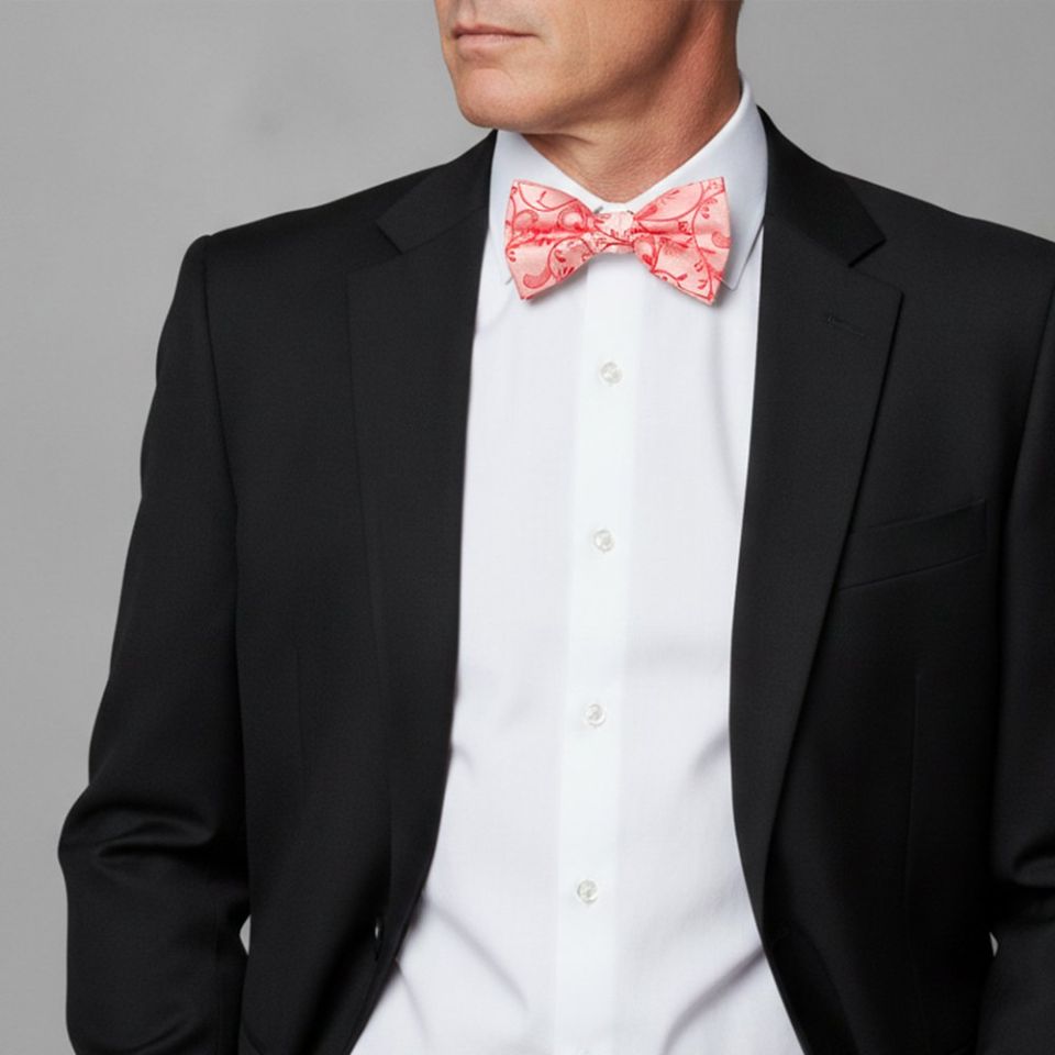Coral Floral Handmade Men's Bow Tie