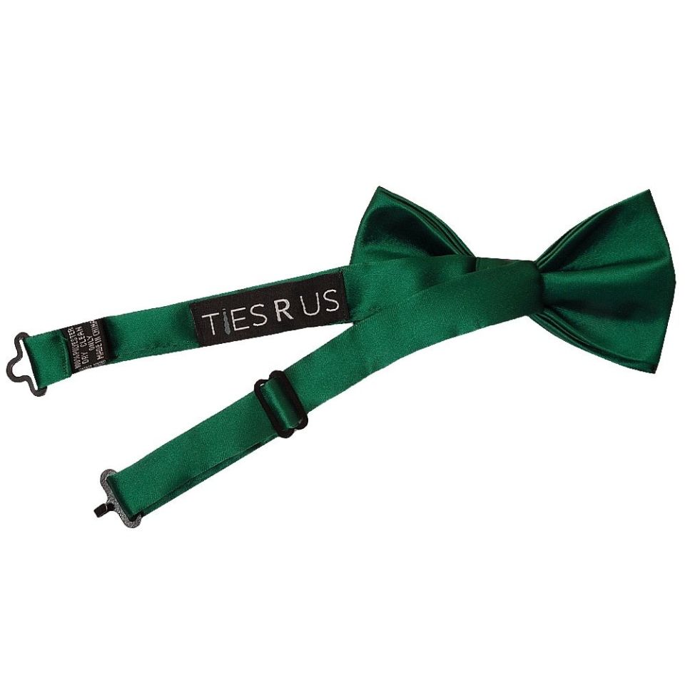 Pre Tied Forest Green Satin Boys Bow Tie and Pocket Square Set