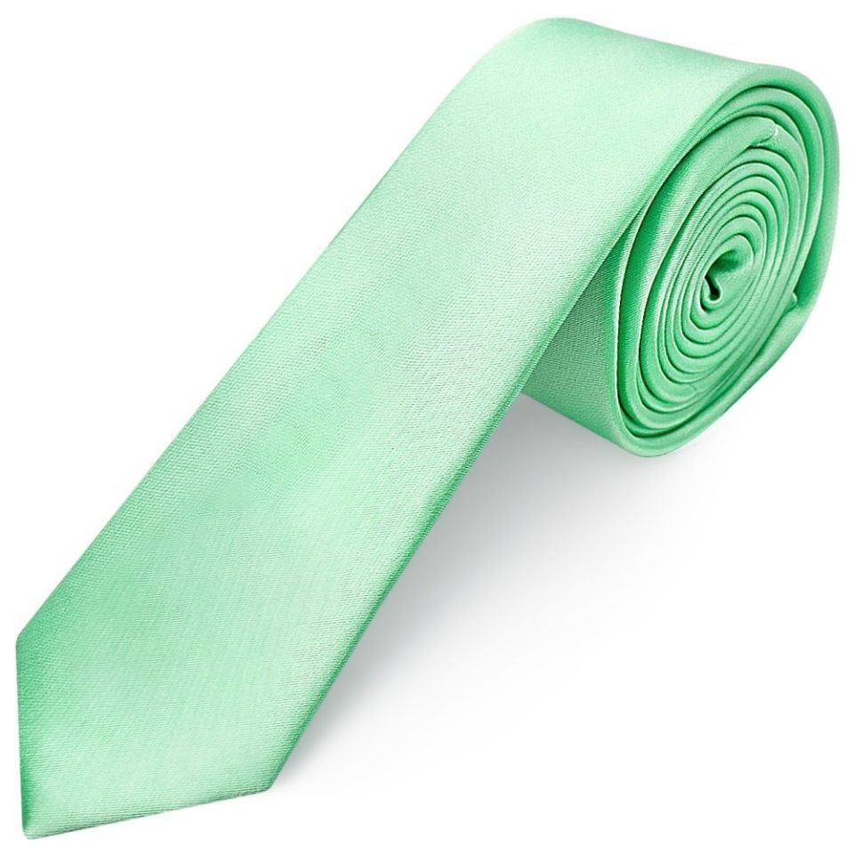 Plain Seafoam Green Boys Satin Skinny Tie and Piocket Square Set
