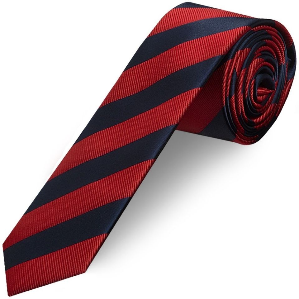 Navy and Red Striped Skinny Men's Tie