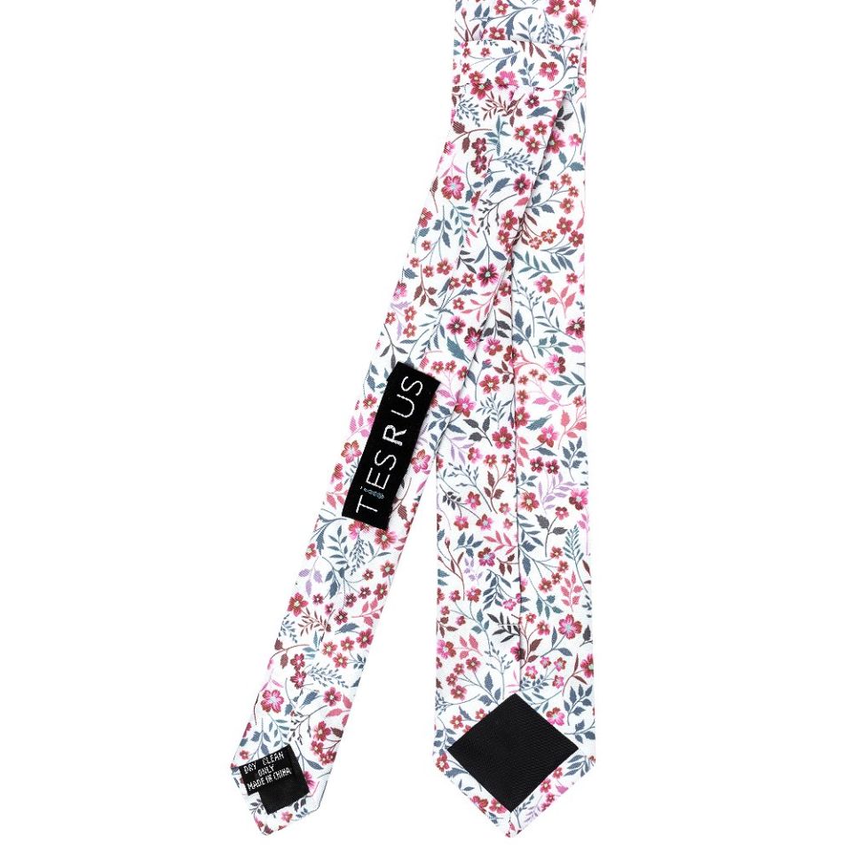 Red Small Floral Mens Skinny Tie and Pocket Square Set