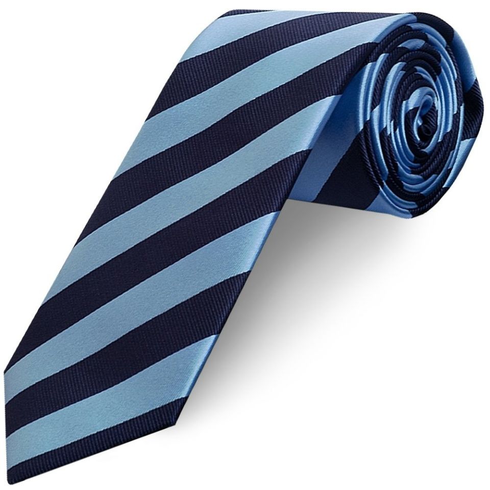 Navy and Light Blue Striped Classic Men's Tie and Pocket Square Set
