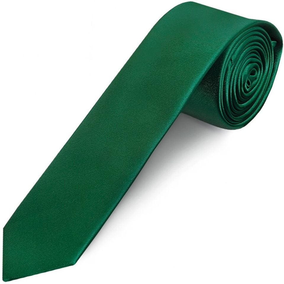 Plain Forest Green Satin Skinny Boys Tie