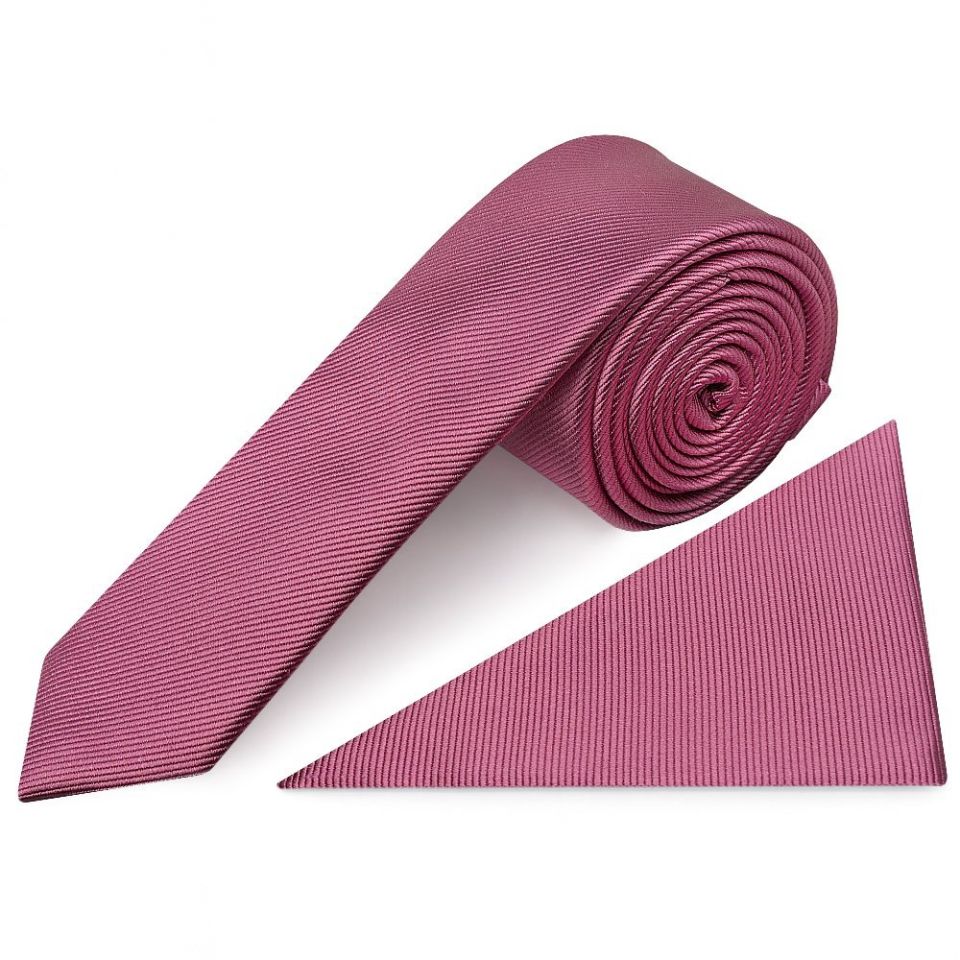 Mulburry Silk Twill Skinny Men's Tie and Pocket Square Set
