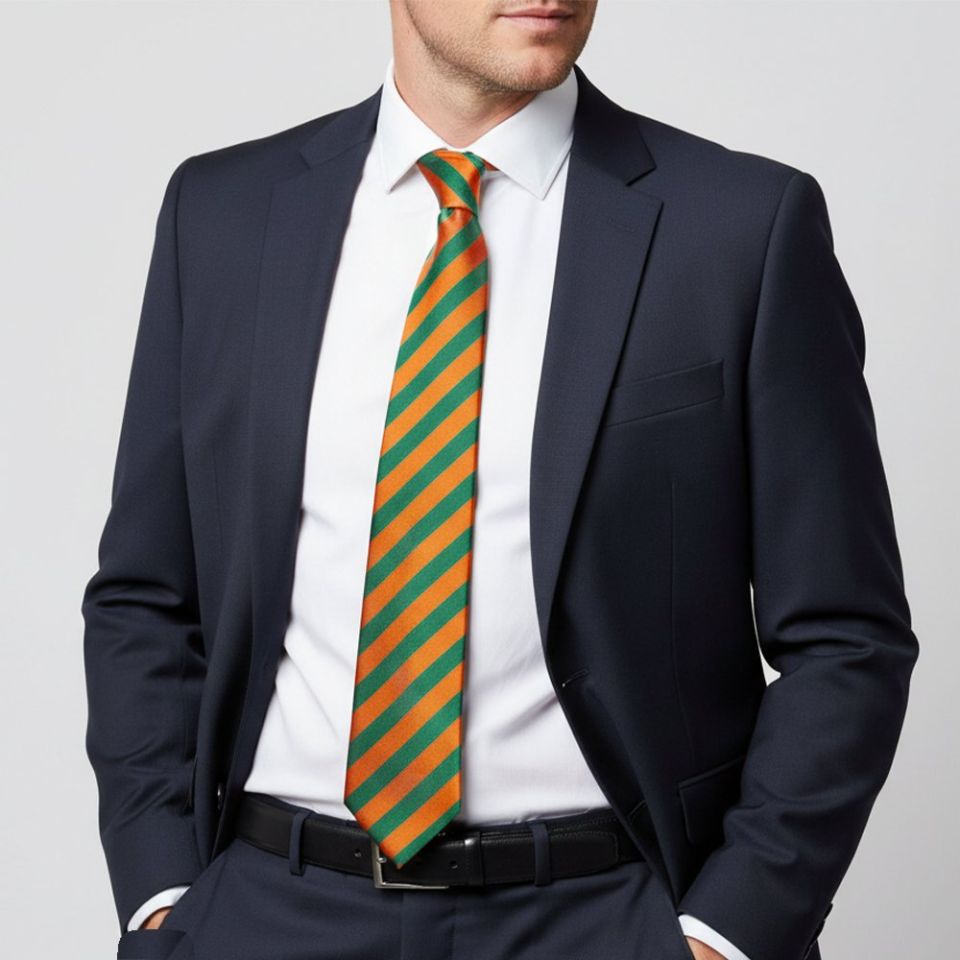 Orange and Green Striped Classic Men's Tie