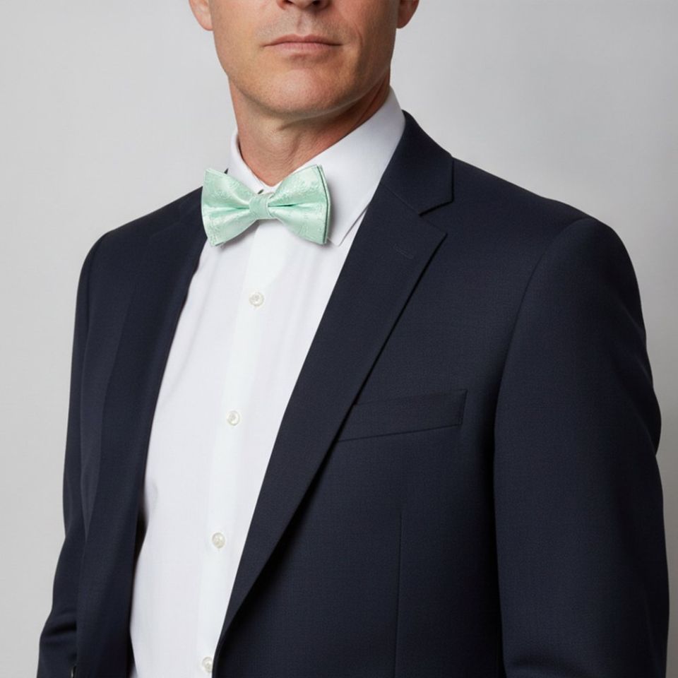 Mint Green Floral Handmade Mens Bow Tie