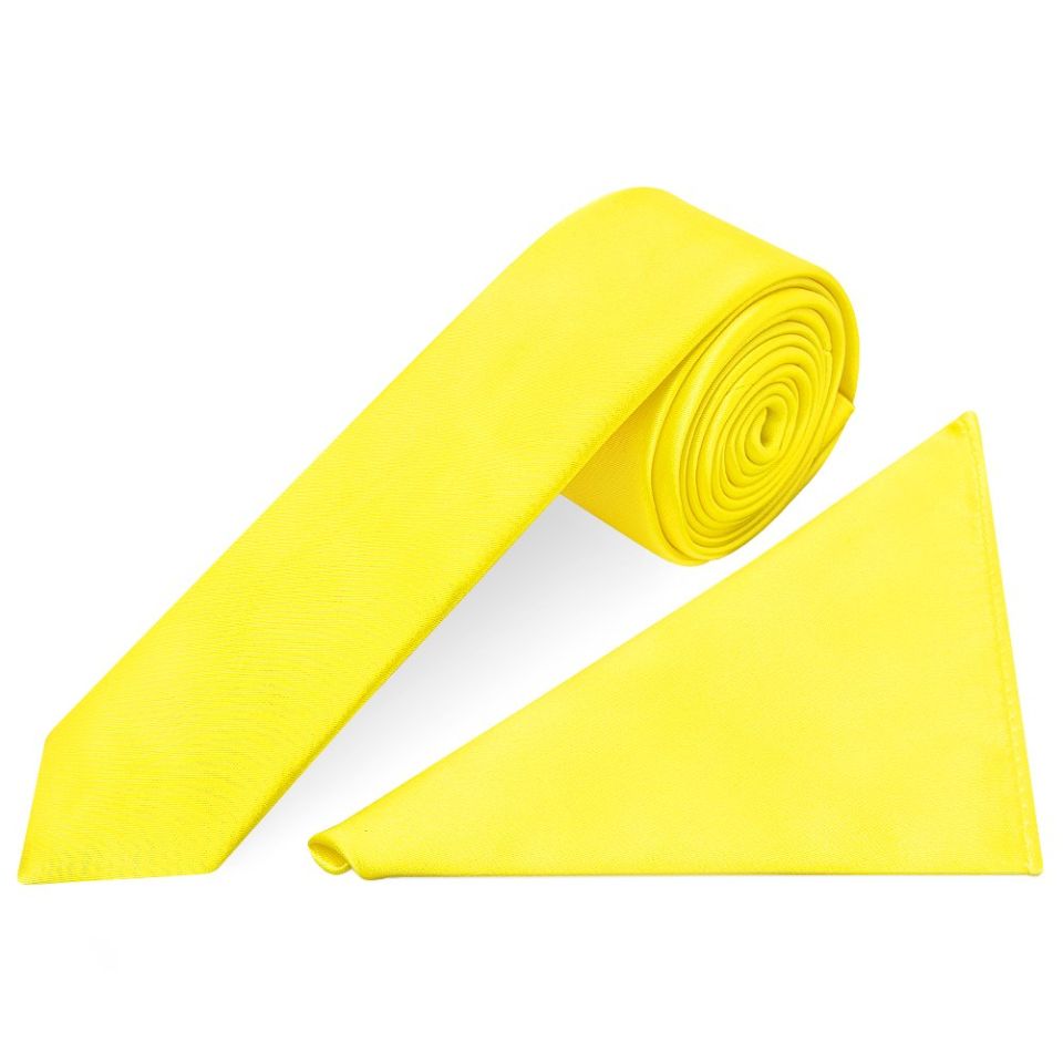 Sunshine Yellow Satin Boys Tie and Pocket Square Set