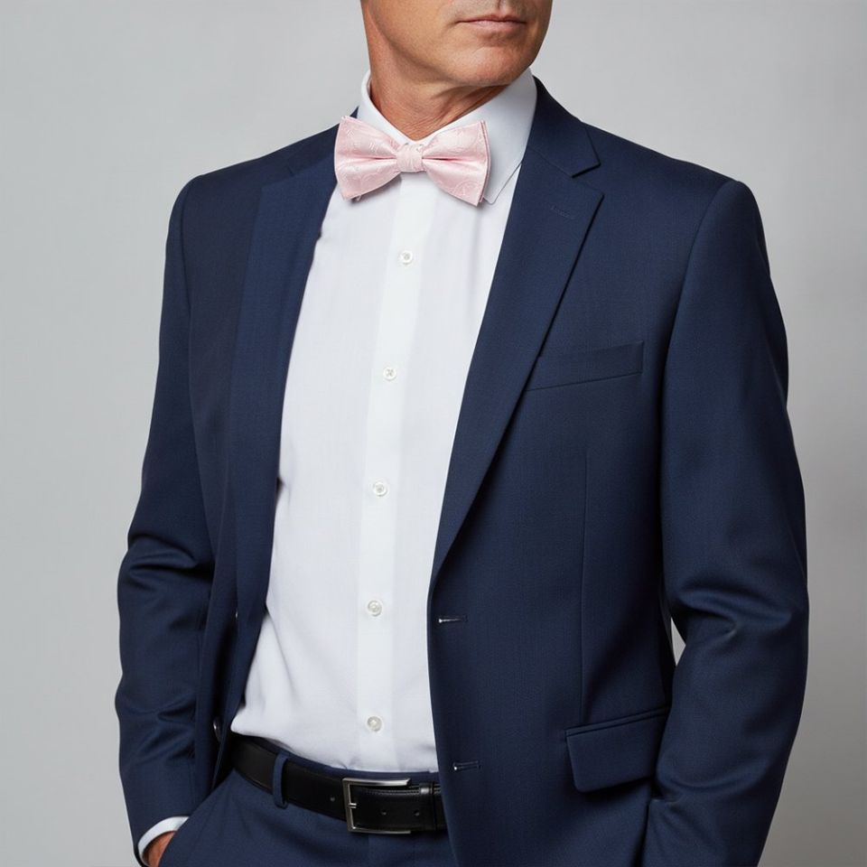 Blush Pink Floral Handmade Mens Bow Tie