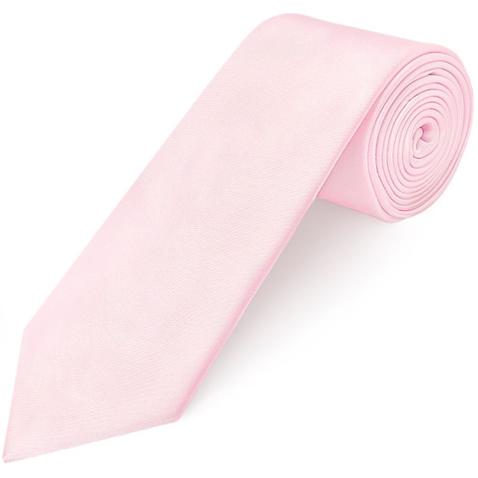 Plain Blush Pink Satin Classic Men's Tie and Pocket Square Set