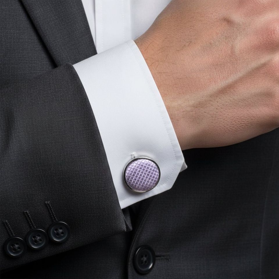 Lilac Textured Stripe Mens Silk Classic Tie Pocket Square and Cufflinks Box Set