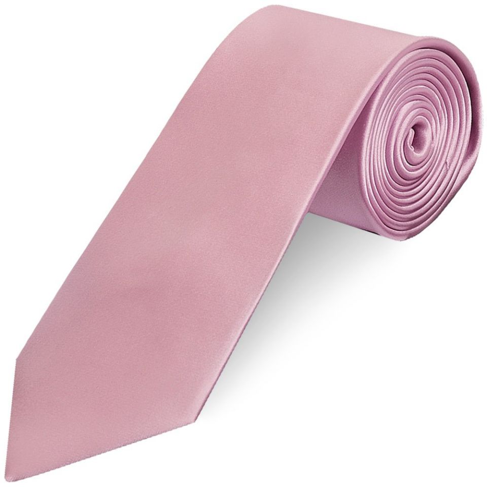 Plain Light Dusty Pink Satin Classic Men's Tie and Pocket Square Set
