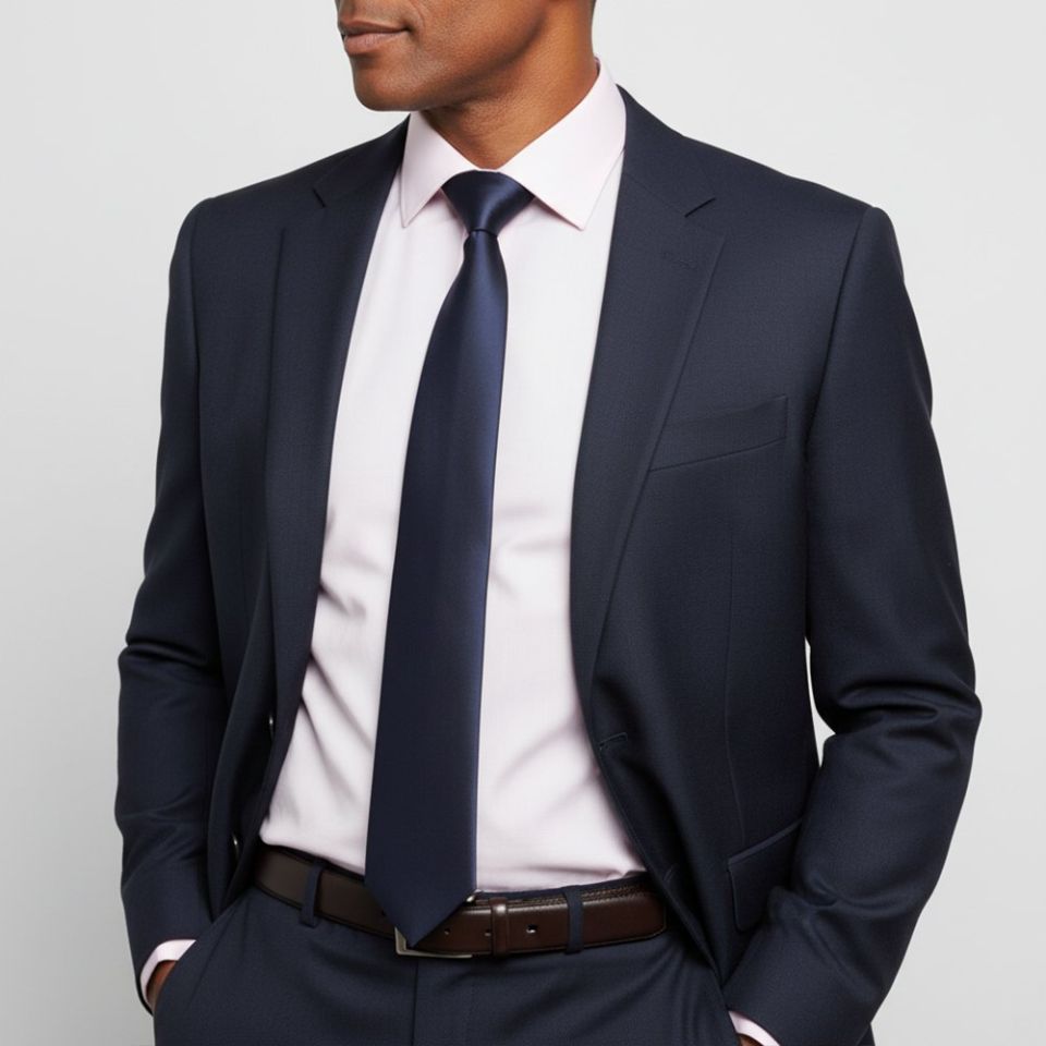 Plain Navy Blue Satin Classic Men's Tie