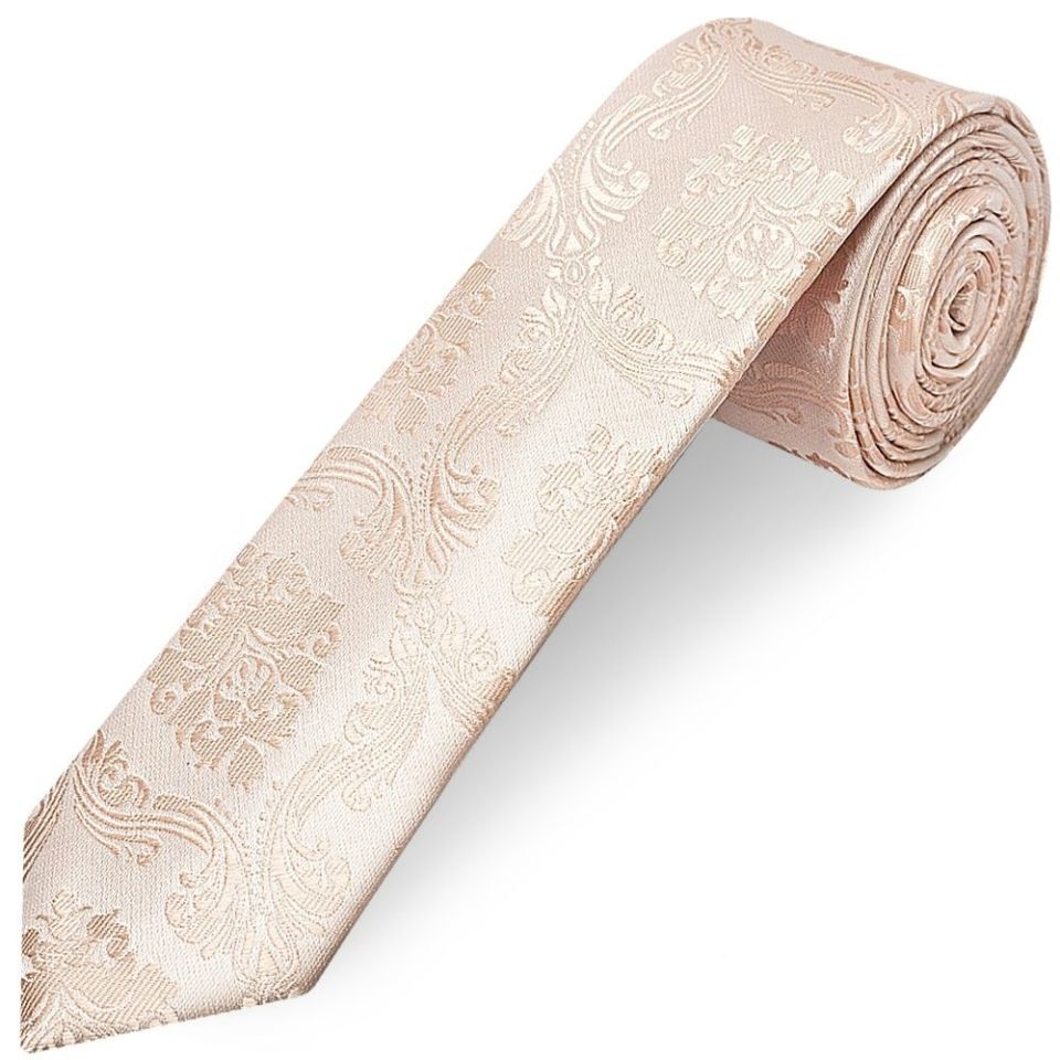 Nude Paisley Skinny Boys Tie and Pocket Square Set