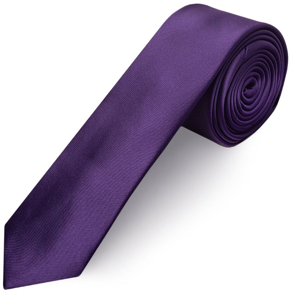Plain Purple Satin Skinny Men's Tie and Pocket Square Set