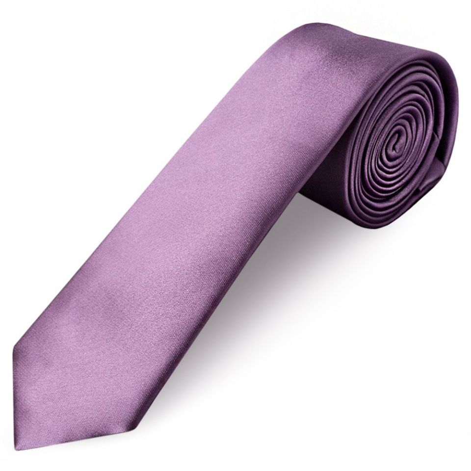 Plain Light Mauve Satin Skinny Boys Tie and Pocket Square Set