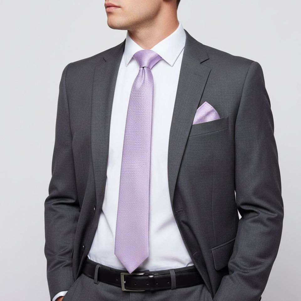 Lilac Textured Classic Tie and Pocket Square Set