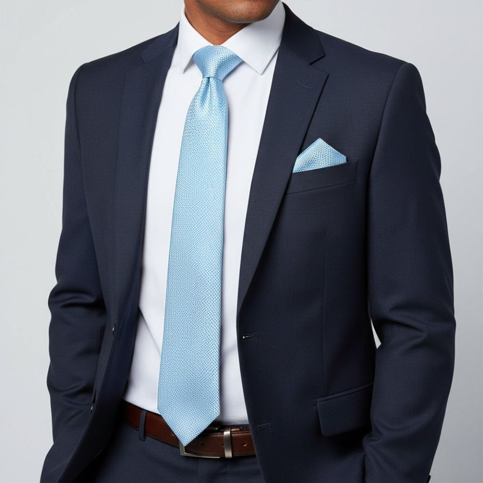 Dusty Blue Textured Classic Tie and Pocket Square Set