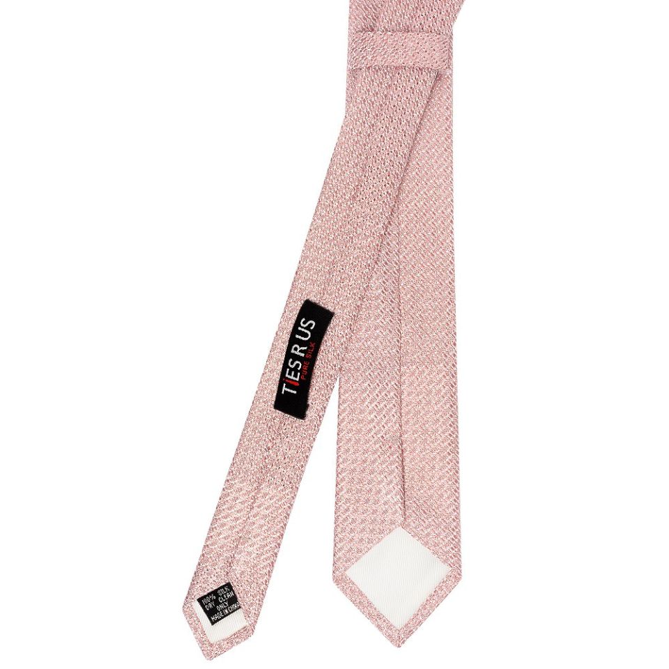 Plain Pink Grenadine Silk Skinny Men's Tie and Pocket Square Set