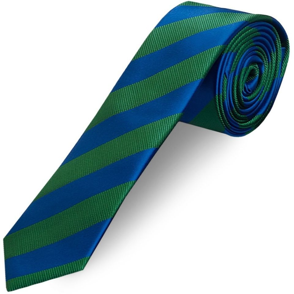Blue and Green Striped Skinny Men's Tie and Pocket Square Set